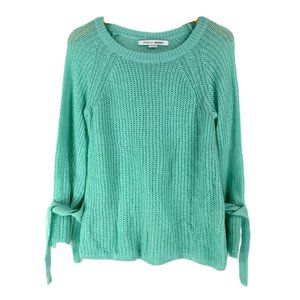 Project Naadam XS Sweater Pullover Bell Sleeve Tie Mint Green Open Knit Acrylic